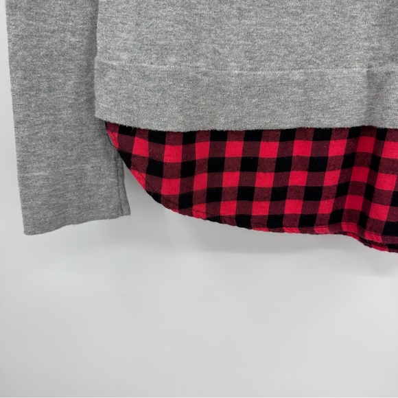 J. Crew Mercantile Long Sleeve Sweater Buffalo Plaid Hem Gray Size XS - Picture 3 of 6